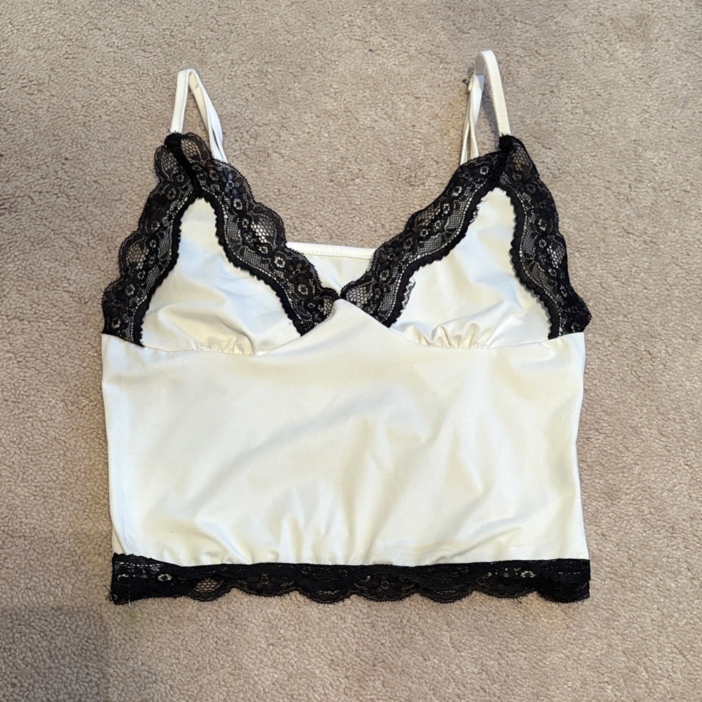 Elegant Lace Trimmed Camisole in Black and Cream